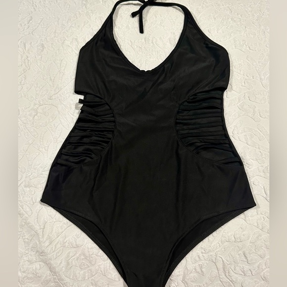Cupshe Swim Cupshe Black One Piece Suit Cut Outs On Sides Scoop